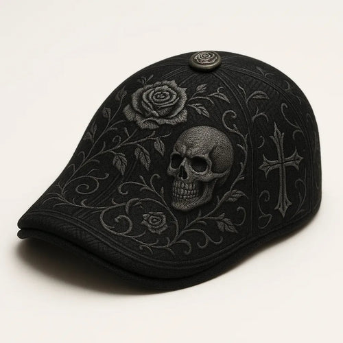 🔥Last Day 50% OFF 💀Handcrafted Skull & Thorn Flat Cap