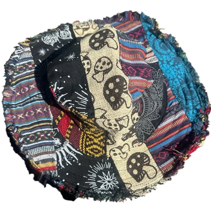 🔥Last Day 55% OFF - 🍄🎩Patchwork Multicolored Mushroom Hemp Hat with Hidden Pocket Fedorahats