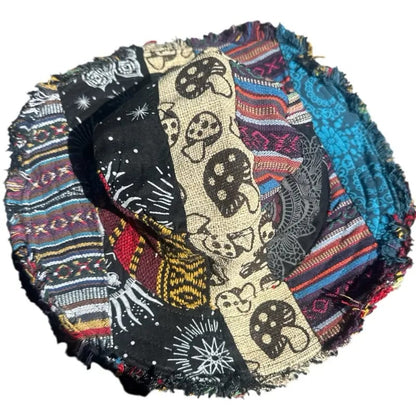 🔥Last Day 55% OFF - 🍄🎩Patchwork Multicolored Mushroom Hemp Hat with Hidden Pocket Fedorahats