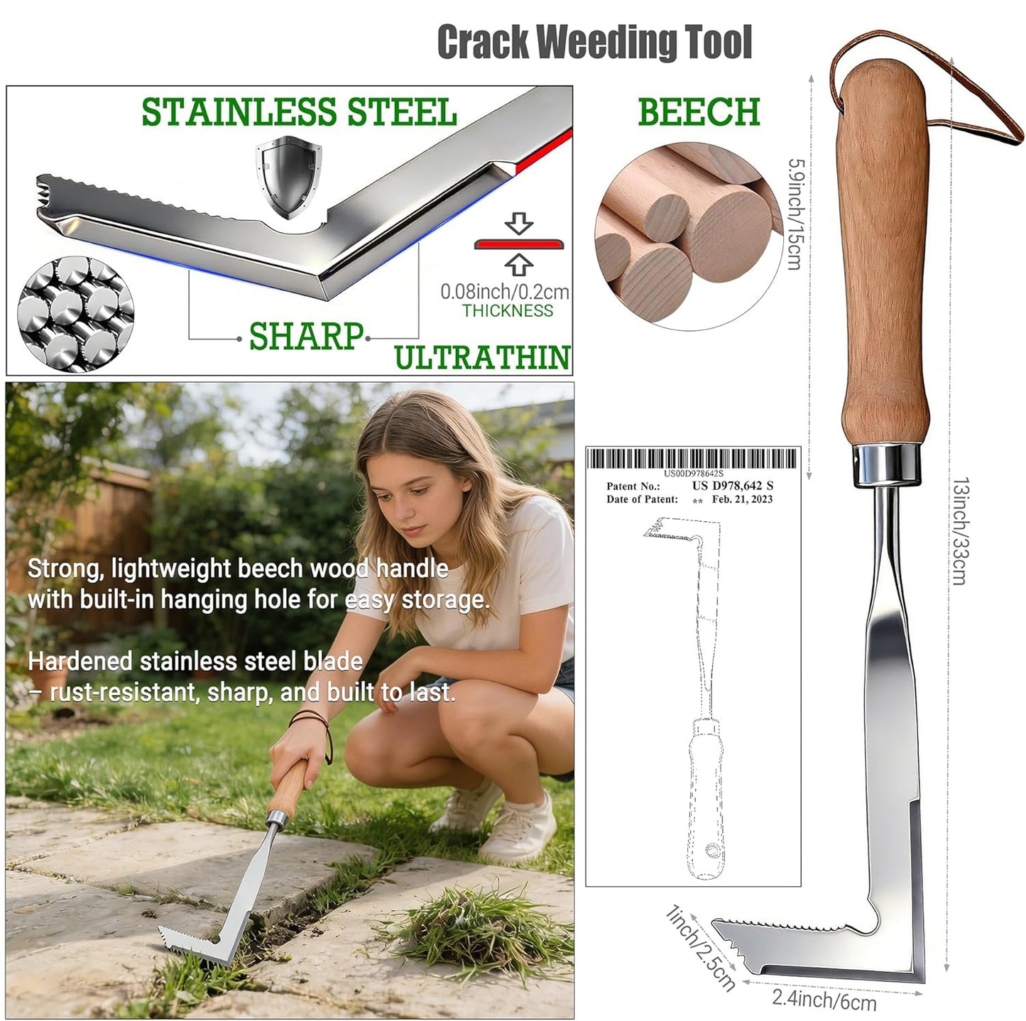 🌱 L-Shaped Stainless Steel Crevice Weeding Tool