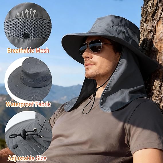 🌞 UPF 50+ Sun Hat with Neck Flap for Men & Women – Wide Brim UV Protection Hiking, Fishing & Safari Hat