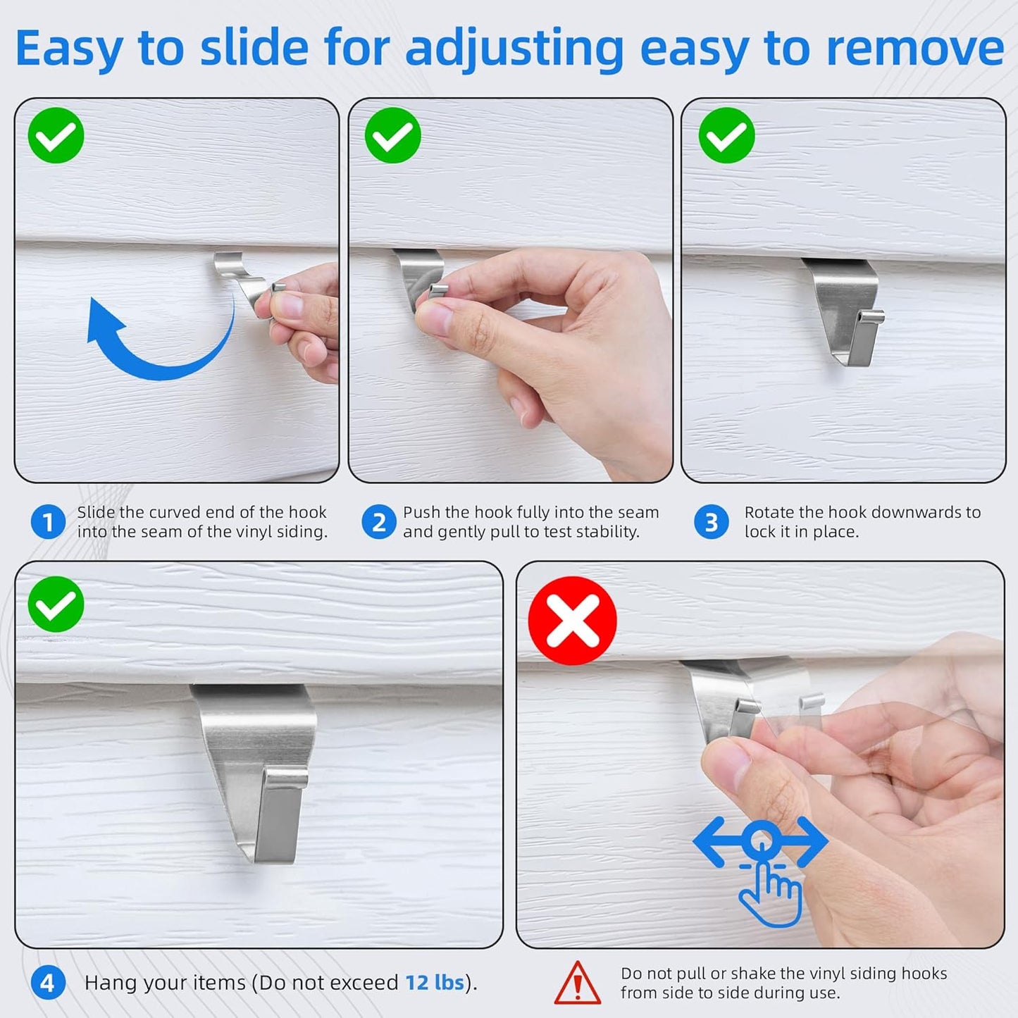 🏠Vinyl Siding Hooks 10 Pack | No Drill Traceless Stainless Steel Outdoor Hanger