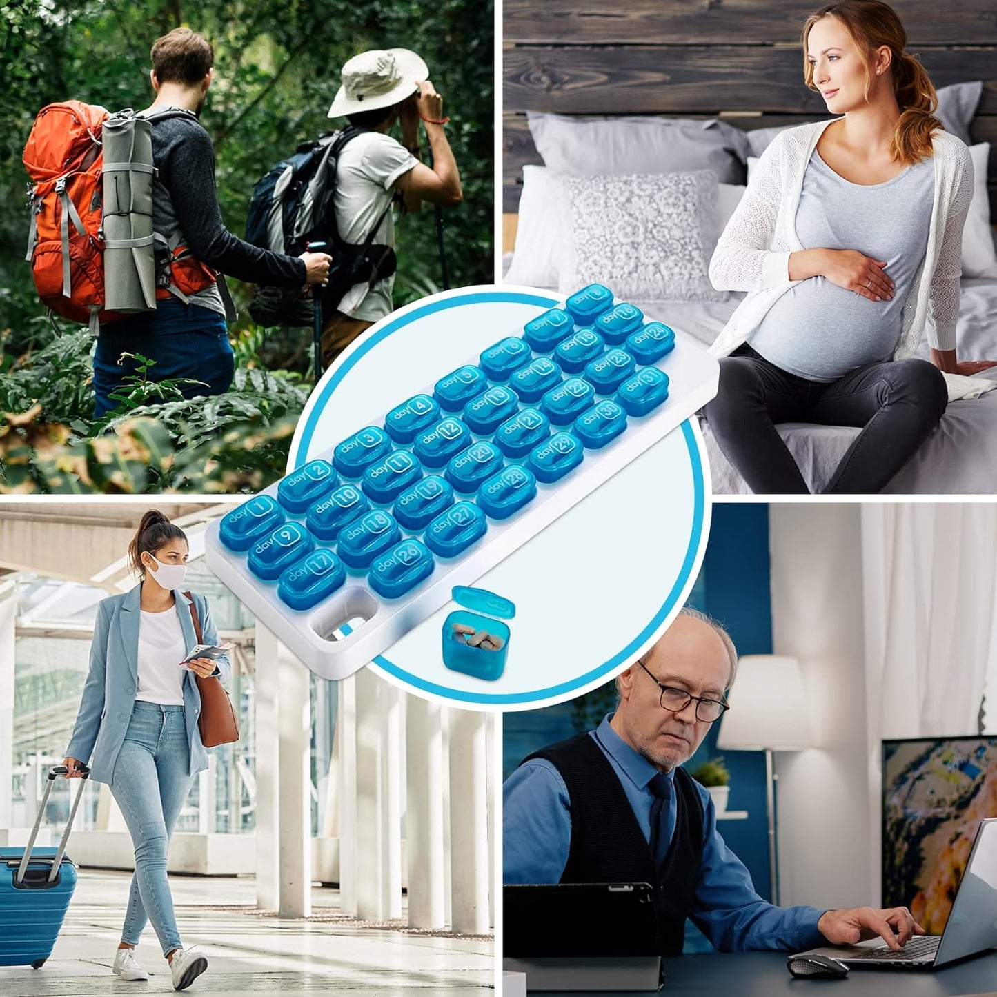 💊Monthly Pill Organizer with Lid - Arthritis-Friendly Easy-Open Lids 31 Removable Daily Pill Pods Date Reminder & Travel Case for Vitamins & Medications