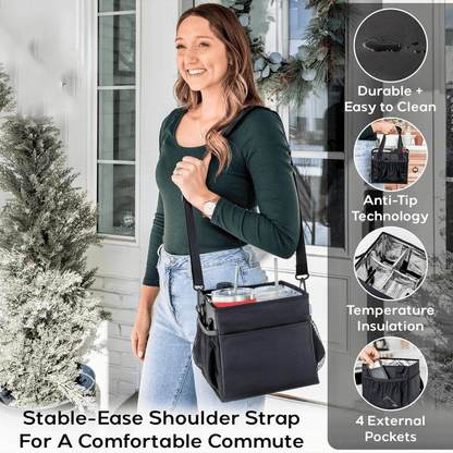 ☕Reusable Drink Carrier with Handle – Tip-Resistant 4 Cup Carrier with Shoulder Strap