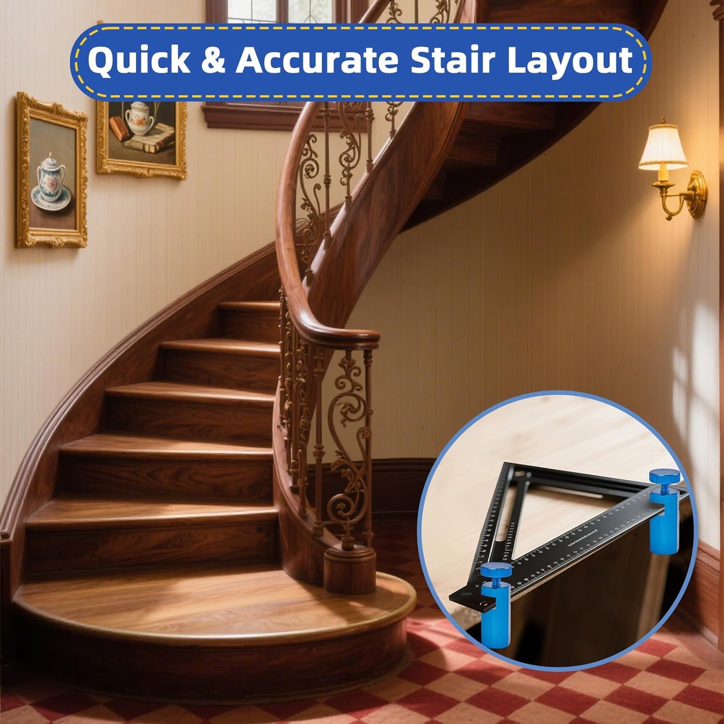 🔥LAST DAY 49% OFF 🛠️Tall Stair Gauges for Framing Square with Holder, for Carpentry Squares, Framing Jig Circular Saw