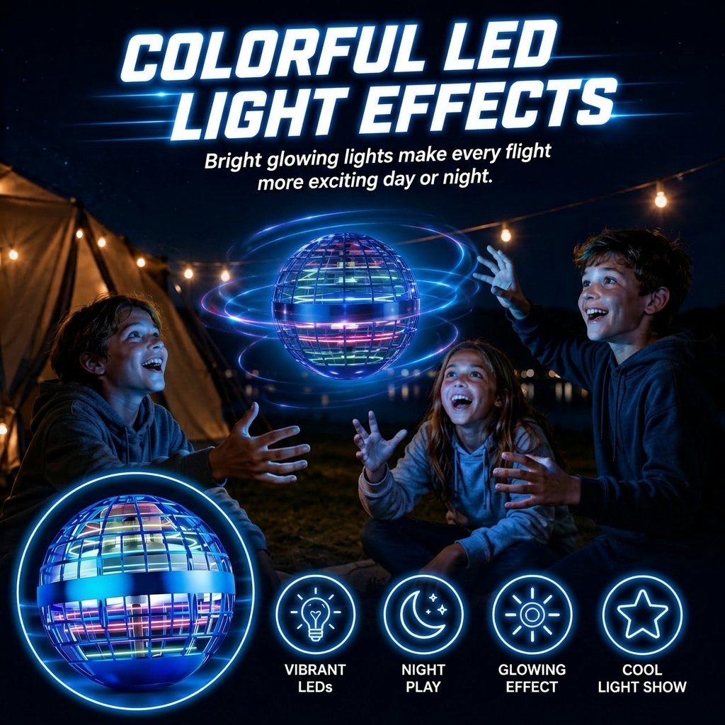 🌟🛸 Boomerang Flying Orb Toy, Hand-Controlled Hover Ball with LED Lights