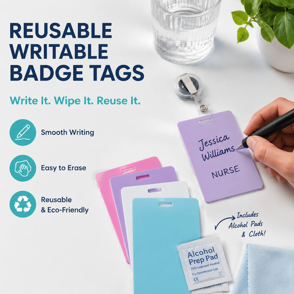 🩺Erasable Badge Note | Dual-Side Writable, Fade-Proof & No Blur (🖊Write. Wipe. Repeat.)