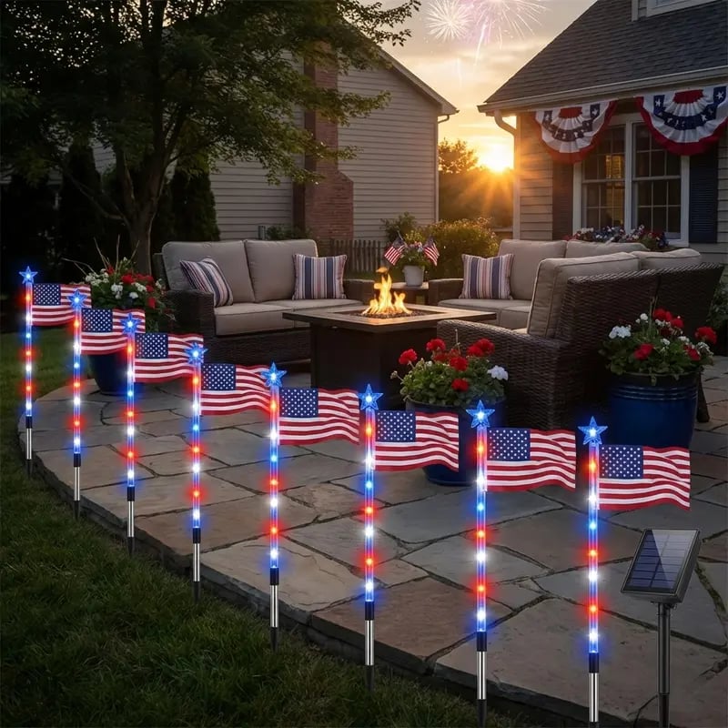 🇺🇸✨8 Solar American Flag Pathway Lights for 250th Independence Celebration