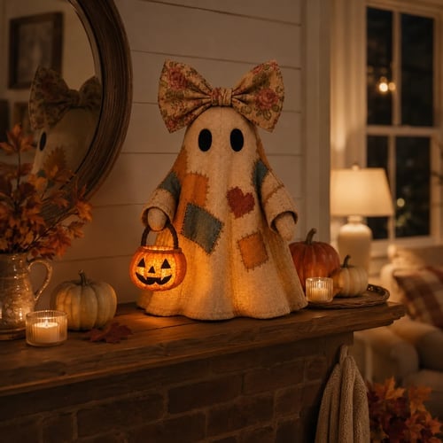 👻✨Lighted Vintage Patchwork Ghost