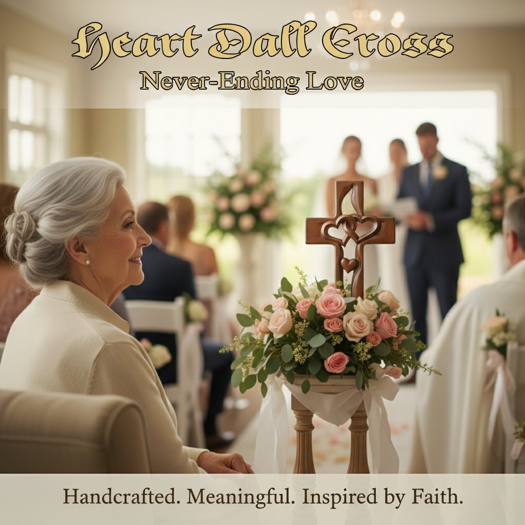 ✝️ Hand-Carved Wooden Heart Cross Wall Decor