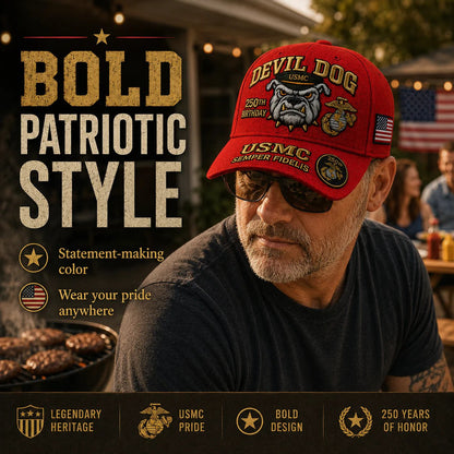 Handmade Embroidered Devil Dog USMC 250th Birthday Commemorative Cap 🇺🇸(🔥Buy 2 FREE SHIPPING)
