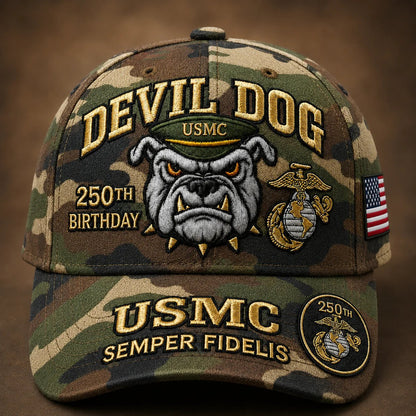 Handmade Embroidered Devil Dog USMC 250th Birthday Commemorative Cap 🇺🇸(🔥Buy 2 FREE SHIPPING)