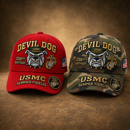 Handmade Embroidered Devil Dog USMC 250th Birthday Commemorative Cap 🇺🇸(🔥Buy 2 FREE SHIPPING)