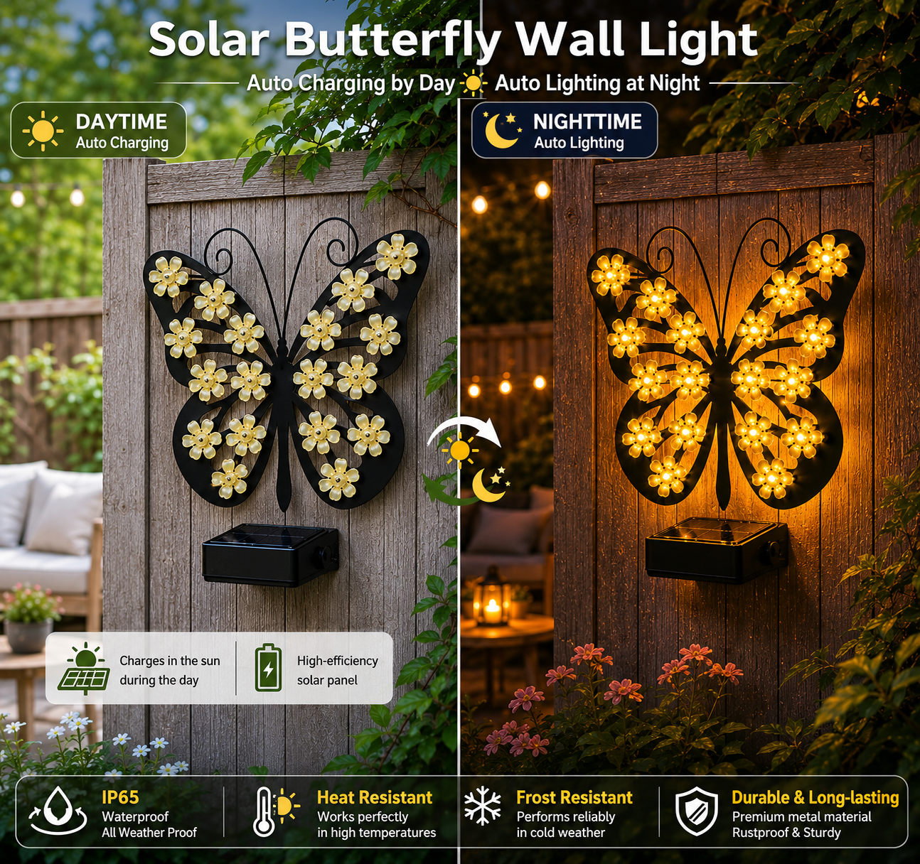 🦋🌙Outdoor Metal Butterfly Solar Garden Light
