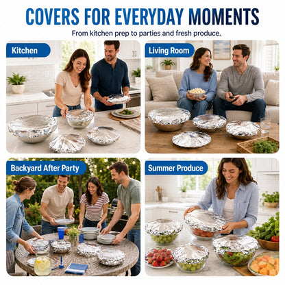 🍽️Universal Stretchable Aluminum Food Covers – Reusable Microwave-Safe Lids