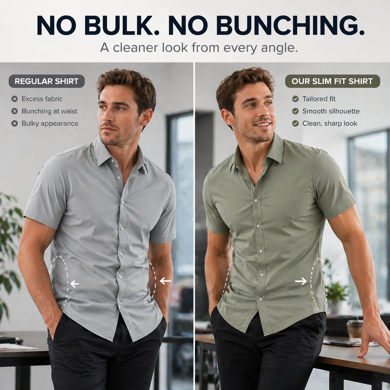 Men's Stretch Dress Shirts Short Sleeve Slim Fit Business Casual Button Down Shirts