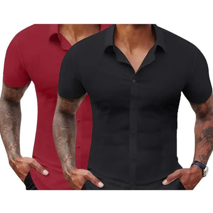 Men's Stretch Dress Shirts Short Sleeve Slim Fit Business Casual Button Down Shirts