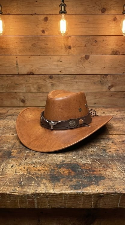 🔥Last Day 60% OFF🤠Daisy’s Premium Handcrafted Leather Cattleman Hat – Authentic Western Outback Style 🤠🌵