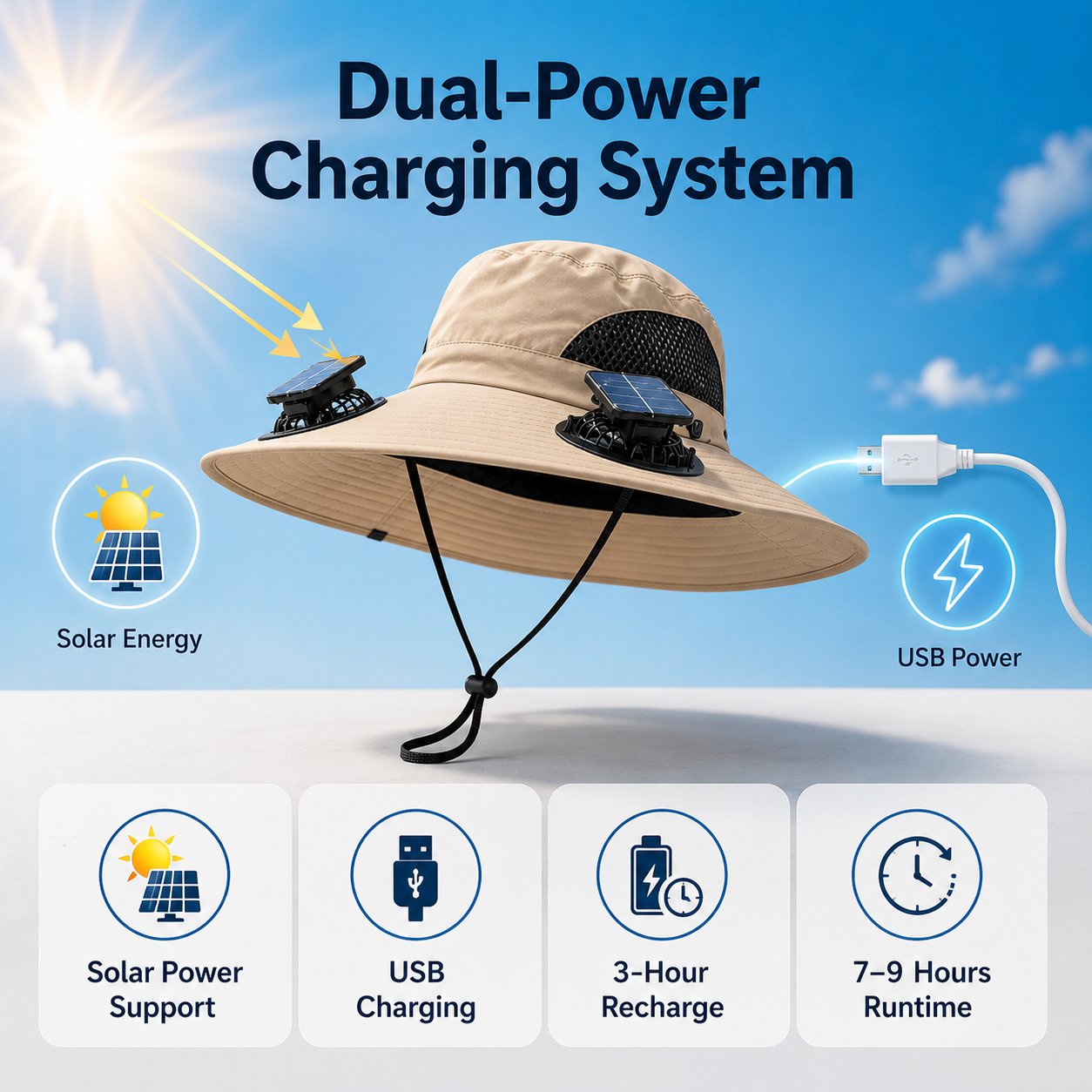 🔥Father's Day Best Sellers ☀️2026 New Three Solar Fan Outdoor Cooling Fan Hat