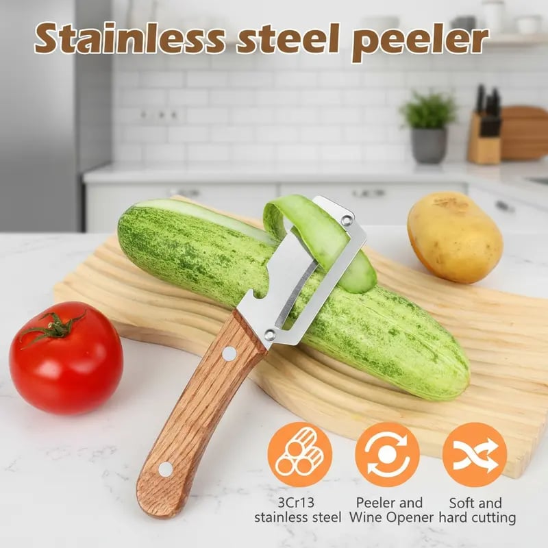Wooden-Handled Stainless Steel Sharp Peeler