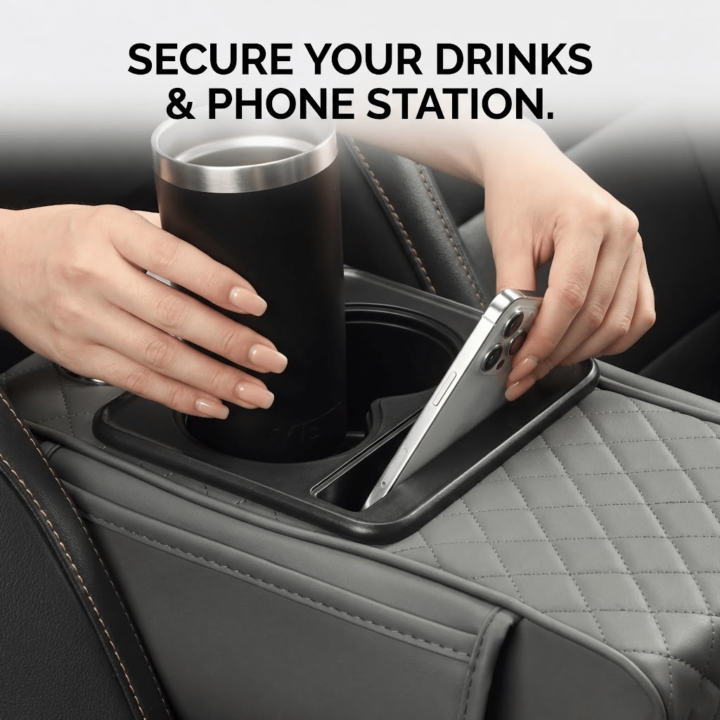🚗 5-in-1 Luxury Car Center Console Organizer - Universal Fit Armrest Mat & Storage