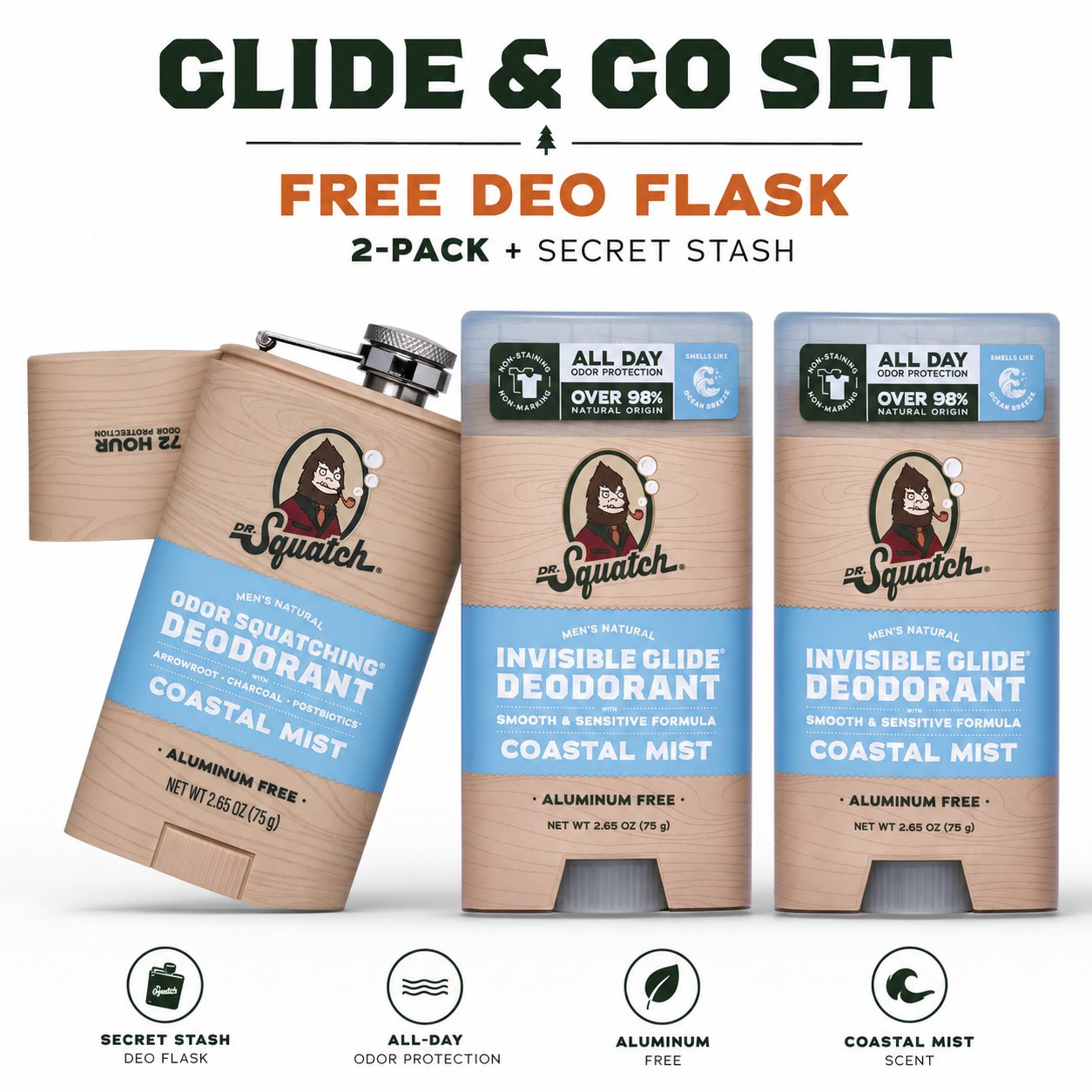 🔥LAST DAY 49% OFF - 🌊 Dr. Squatch Coastal Mist Deodorant 2-Pack | Aluminum-Free, No Stains + Free Hidden Flask! ✨