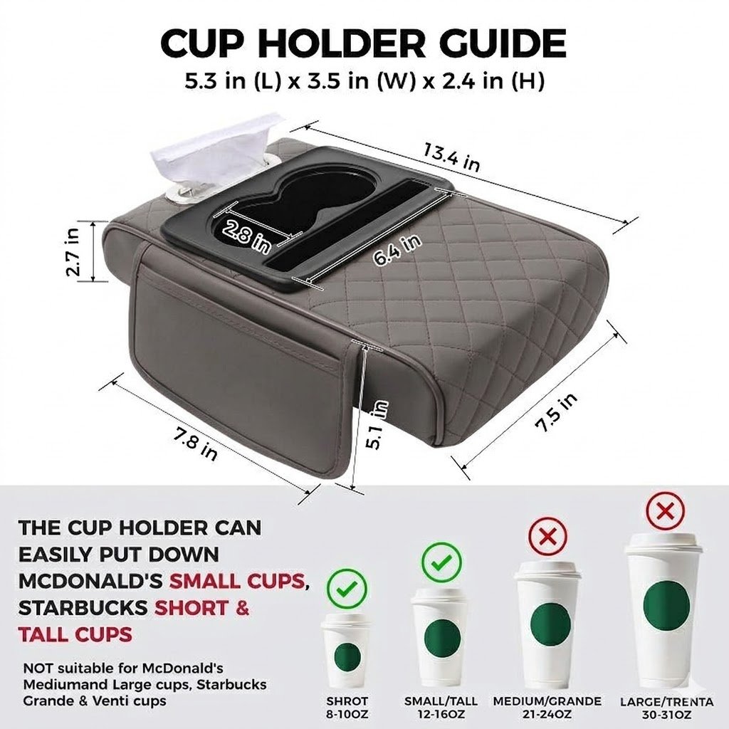 🚗 5-in-1 Luxury Car Center Console Organizer - Universal Fit Armrest Mat & Storage