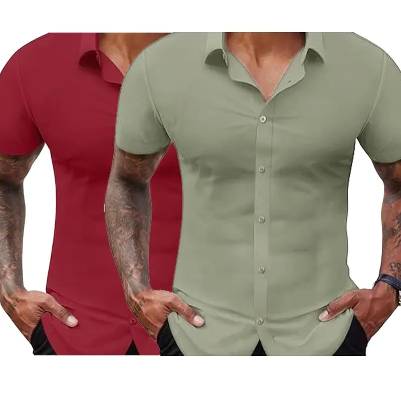 Men's Stretch Dress Shirts Short Sleeve Slim Fit Business Casual Button Down Shirts
