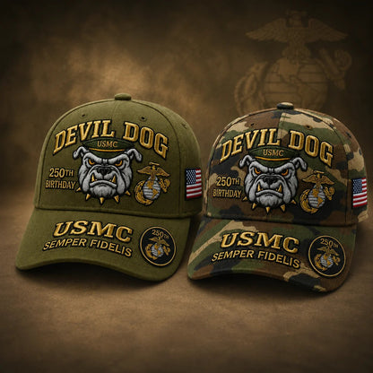 Handmade Embroidered Devil Dog USMC 250th Birthday Commemorative Cap 🇺🇸(🔥Buy 2 FREE SHIPPING)