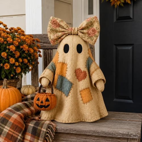 👻✨Lighted Vintage Patchwork Ghost