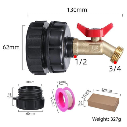 🔥LAST DAY 49% OFF - 🛠️💧275-330 Gallon IBC Tote Tank Adapter - 2.44" Fine Thread, 1/2" NPT × 3/4" GHT Male Fittings with Garden Hose Quick Connector