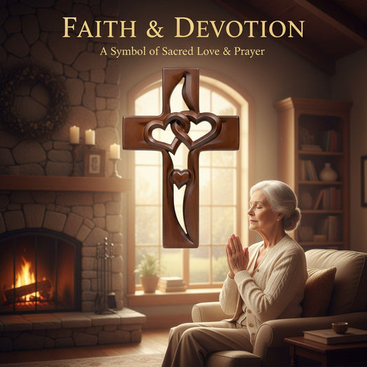 ✝️ Hand-Carved Wooden Heart Cross Wall Decor