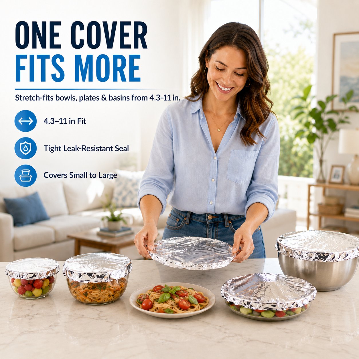 🍽️Universal Stretchable Aluminum Food Covers – Reusable Microwave-Safe Lids