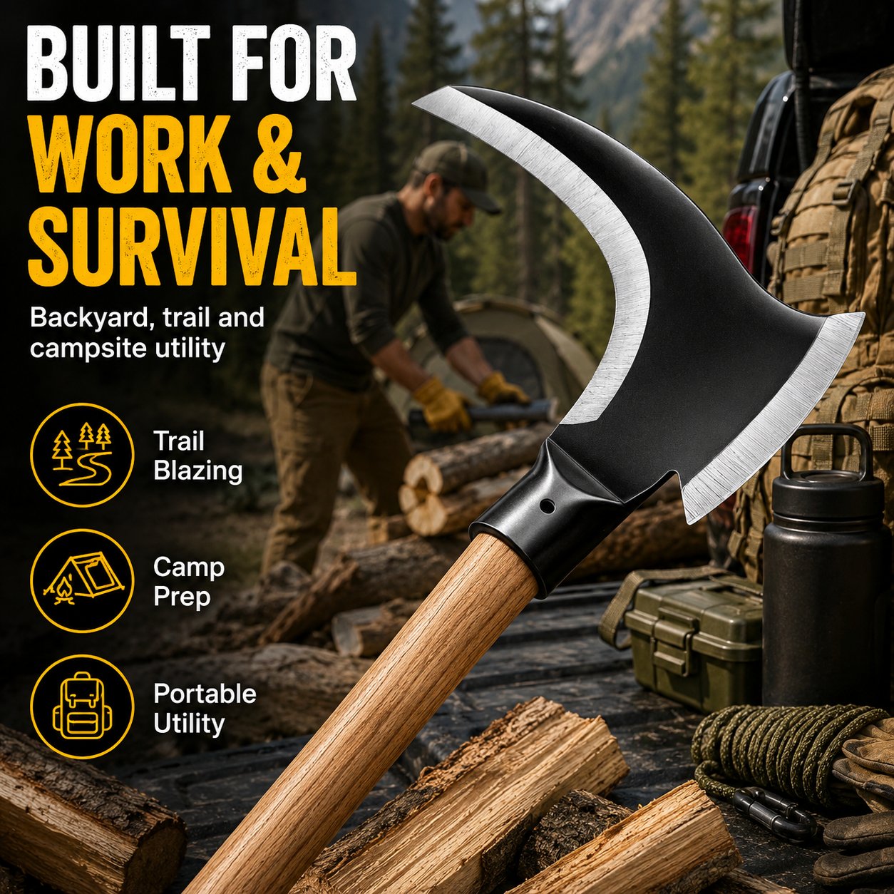 ✨ Tactical Dual-Head Clearing Axe & Sickle