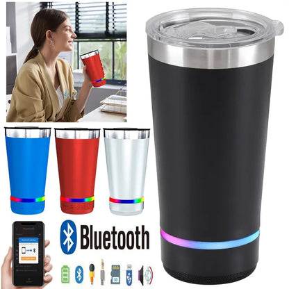 🎧 Bluetooth Speaker Tumbler – 16oz Double-Wall Stainless Steel with LED Glow
