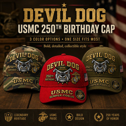 Handmade Embroidered Devil Dog USMC 250th Birthday Commemorative Cap 🇺🇸(🔥Buy 2 FREE SHIPPING)