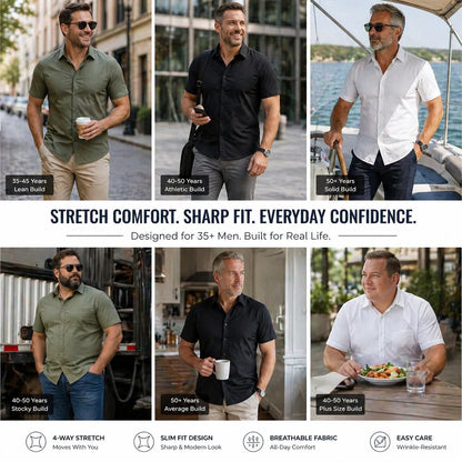 Men's Stretch Dress Shirts Short Sleeve Slim Fit Business Casual Button Down Shirts