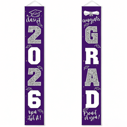🔥LAST DAY 50% OFF - 🎓Class of 2026 Graduation Banner | Congrats Grad Front Door Porch Decor for Graduation Party (✨Set of 2)