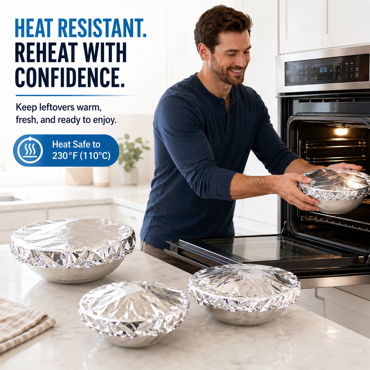 🍽️Universal Stretchable Aluminum Food Covers – Reusable Microwave-Safe Lids