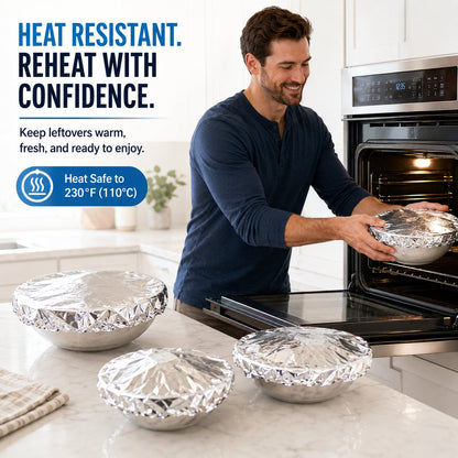 🍽️Universal Stretchable Aluminum Food Covers – Reusable Microwave-Safe Lids