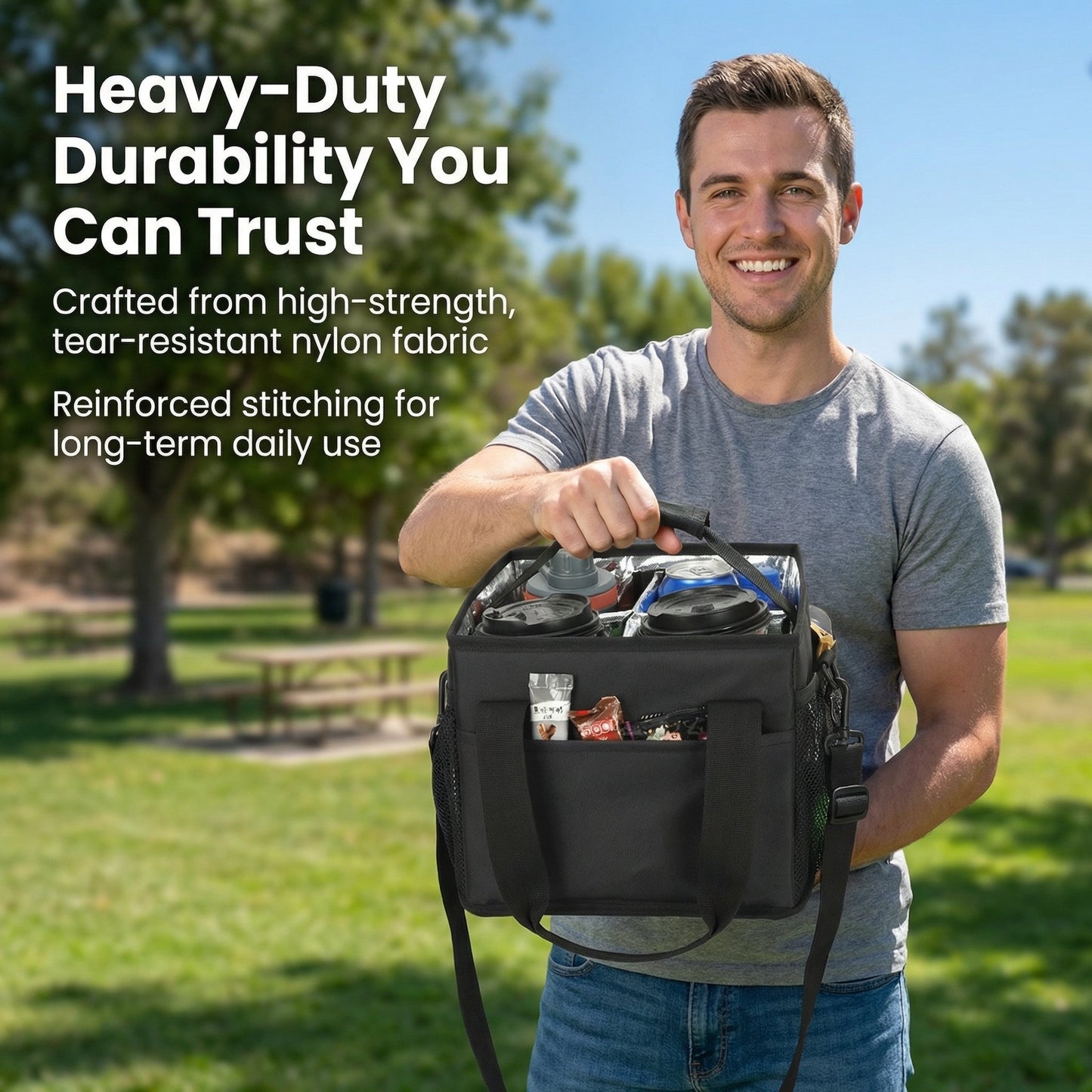 ☕Reusable Drink Carrier with Handle – Tip-Resistant 4 Cup Carrier with Shoulder Strap