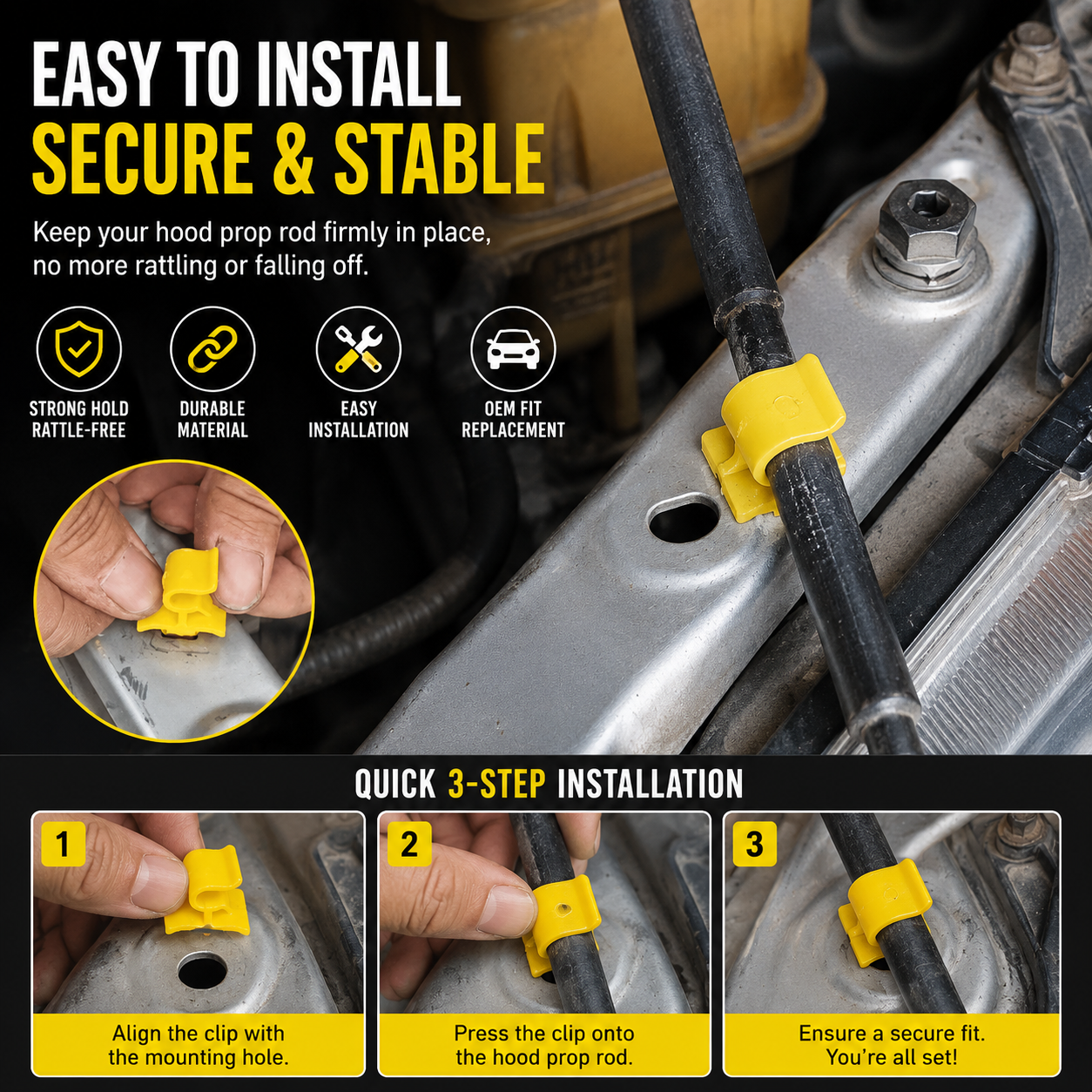 🛠️Universal Car Hood Support Rod Clips – Secure Your Engine Bay