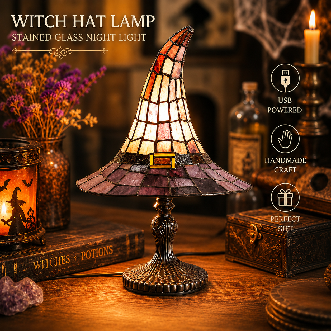 🧙‍♀️✨Stained Glass Witch Hat Lamp