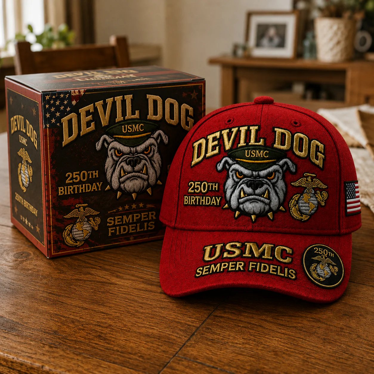 Handmade Embroidered Devil Dog USMC 250th Birthday Commemorative Cap 🇺🇸(🔥Buy 2 FREE SHIPPING)