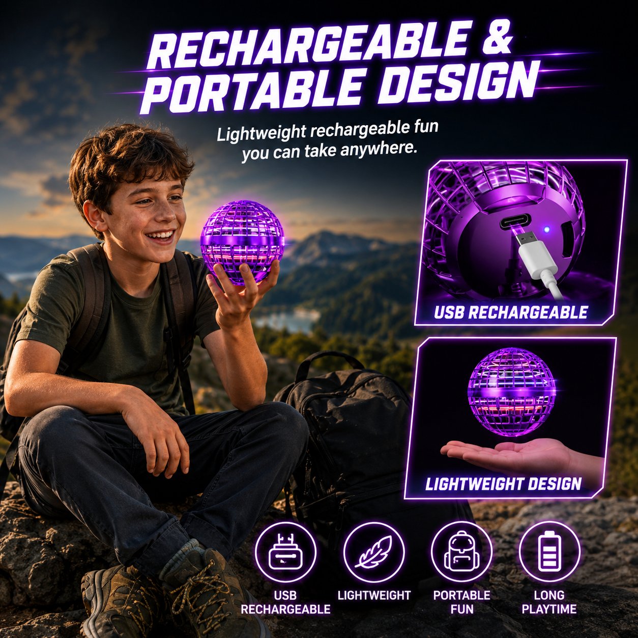 🌟🛸 Boomerang Flying Orb Toy, Hand-Controlled Hover Ball with LED Lights